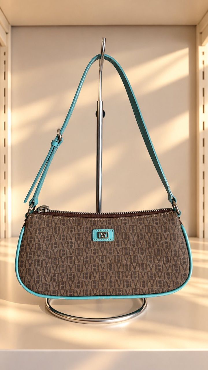 Bolsa baguete monograma marrom com detalhe turquesa — foto 1