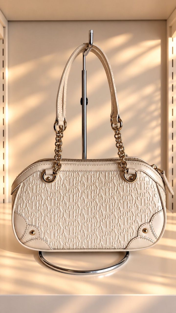 Bolsa bowling monograma off-white com alças de corrente — foto 1