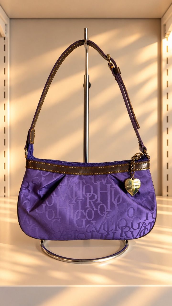 Bolsa baguete tecido monograma roxo — foto 1
