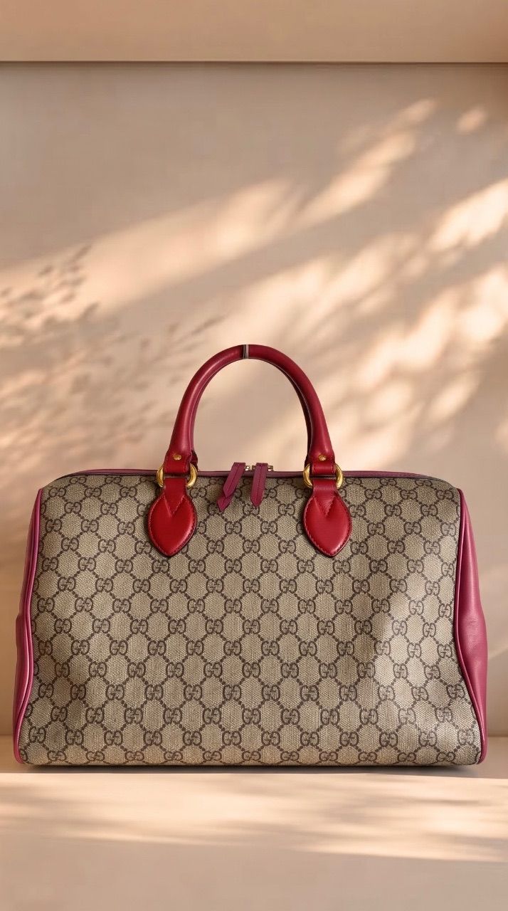 Bolsa boston GG Supreme pink e vermelha com alça longa — foto 1