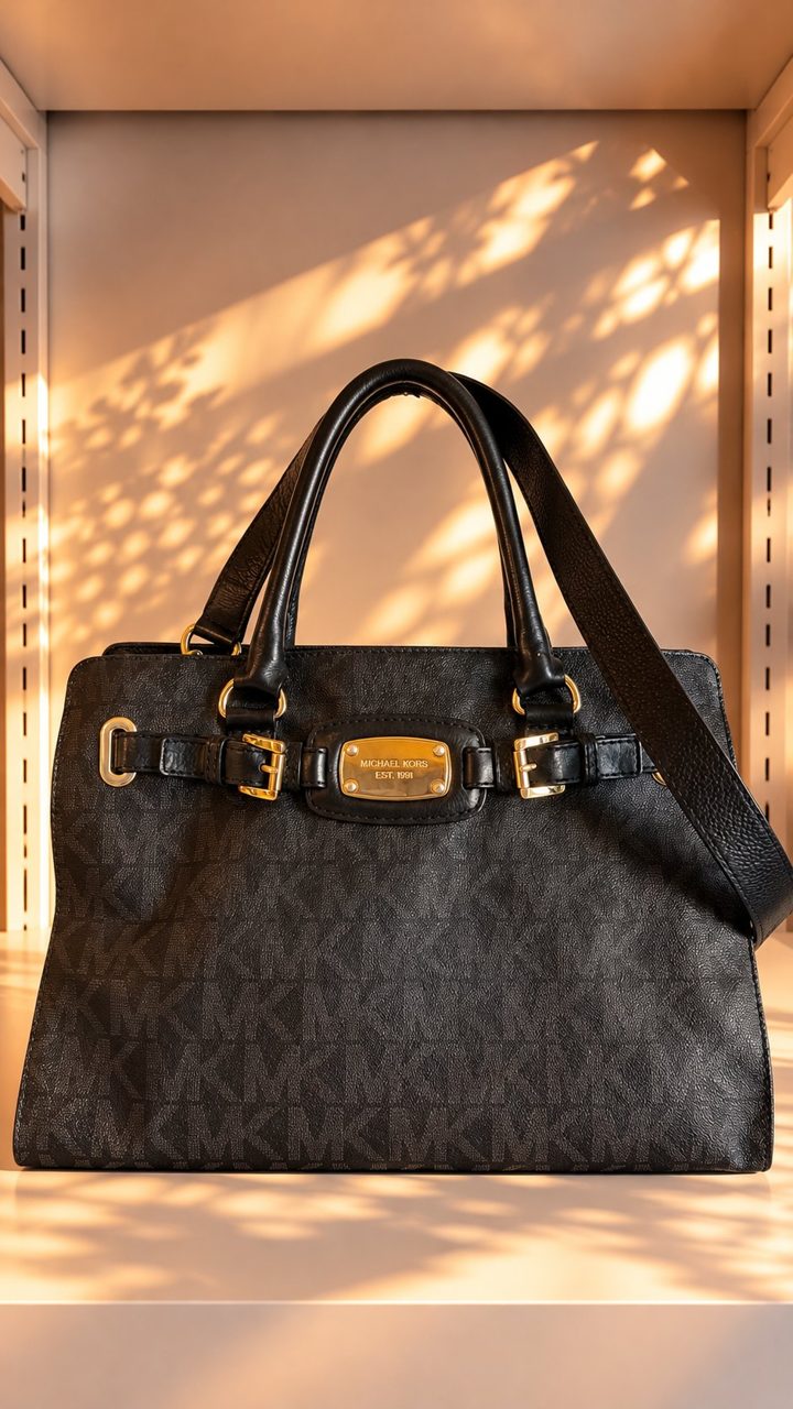 Bolsa Hamilton satchel monograma preta com corrente — foto 1