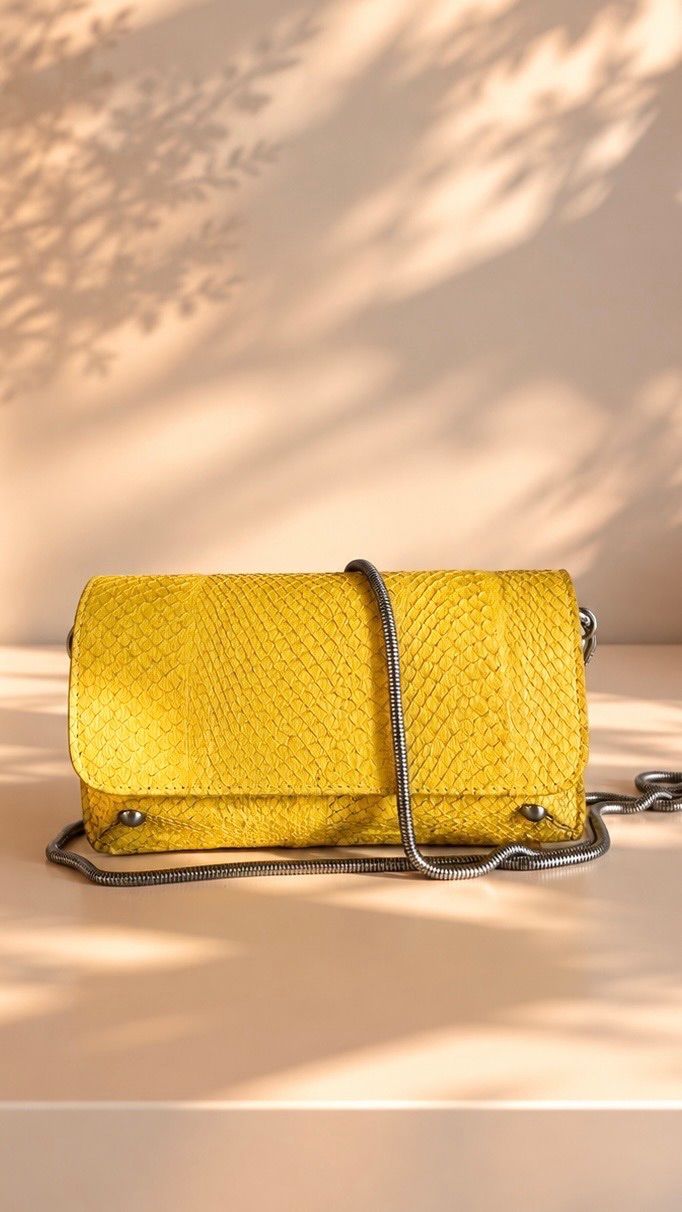 Bolsa crossbody couro amarelo com corrente metálica — foto 1